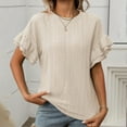 thumbnail image 4 of Women's Solid Color Round Neck Ruffle Short Sleeve T Shirt for Summer Short Women Snow Long Sleeve Shirts Women Solid Color Tops Women Summer Short Sleeve Womens Athletic Clothes Womens Workout, 4 of 8