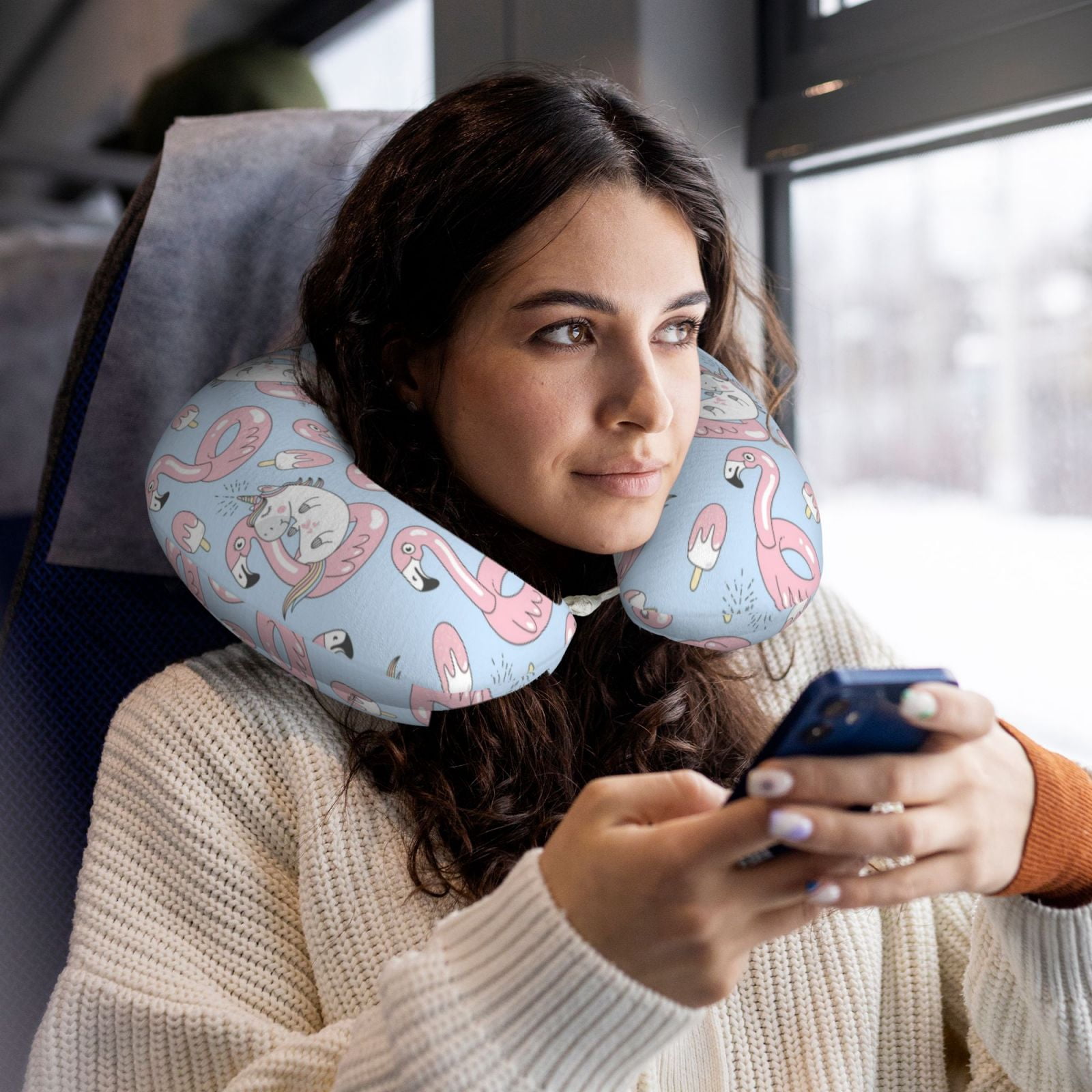 Xecao Summer Cute Unicorns Print Memory Foam Cervical Neck Pillow Versatile U-Shaped Pillows for Home,Office,Camping,Travelling,Soft Washable Cover