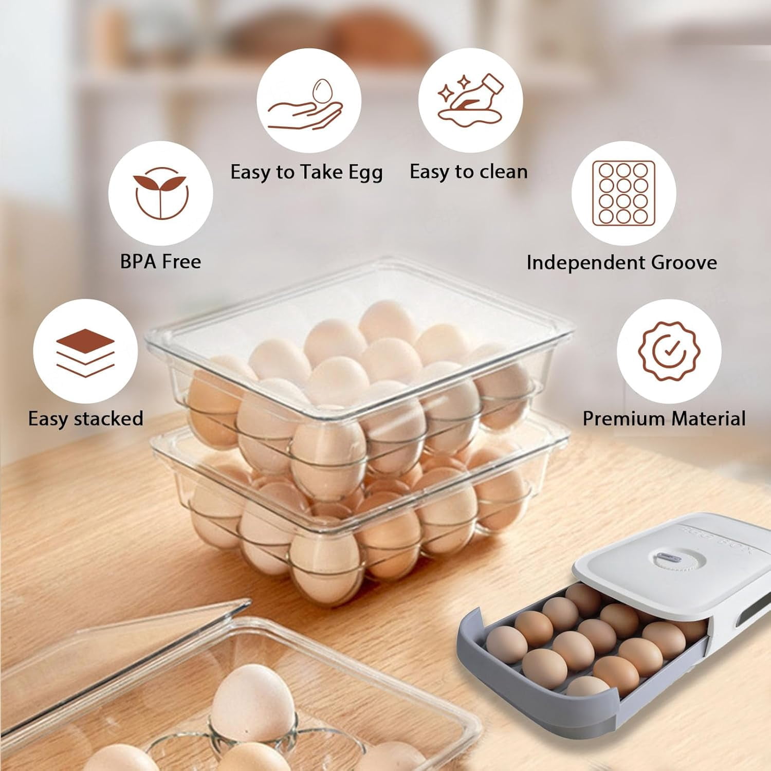 Egg Holder for Refrigerator,12 Eggs Container for Refrigerator,Egg Dispenser&Egg Storage Box for Fridge,Clear Plastic Egg Storage Container