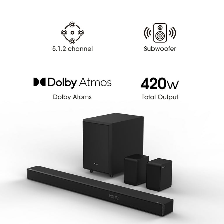 Hisense AX Series 5.1.2 Ch 420W Soundbar with Wireless Subwoofer, Wireless  Rear Speakers, and Dolby Atmos (AX5120G, 2023 Model) 