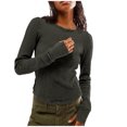 thumbnail image 1 of Camiseta de manga larga lisa de otoño-invierno para mujer: corte ajustado, cuello redondo, poliéster suave, ideal para combinar con otras prendas, 1 of 5