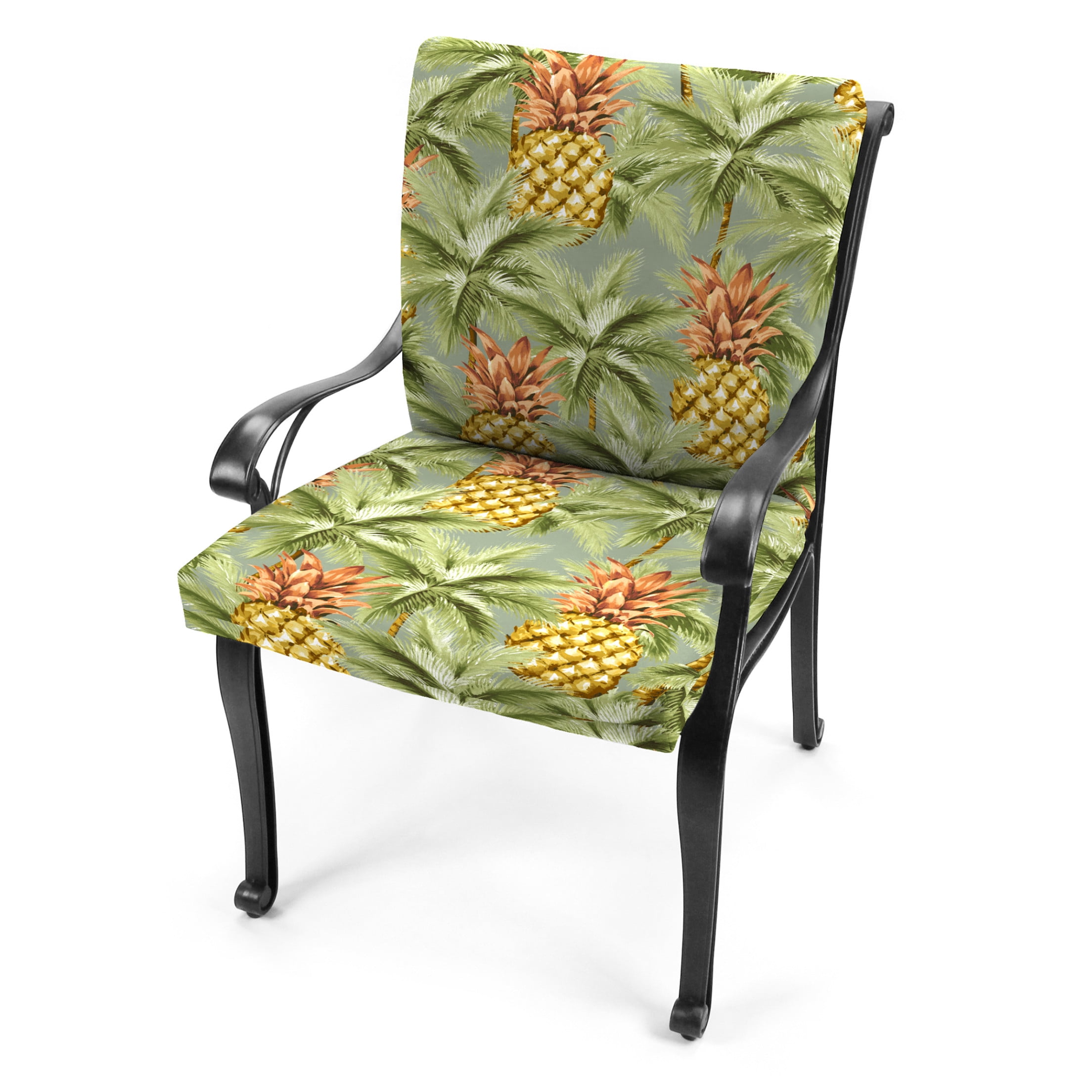 Jordan Manufacturing 44" x 21" Luau Breeze Green Tropical Rectangular Outdoor Chair Cushion with Ties and Hanger Loop
