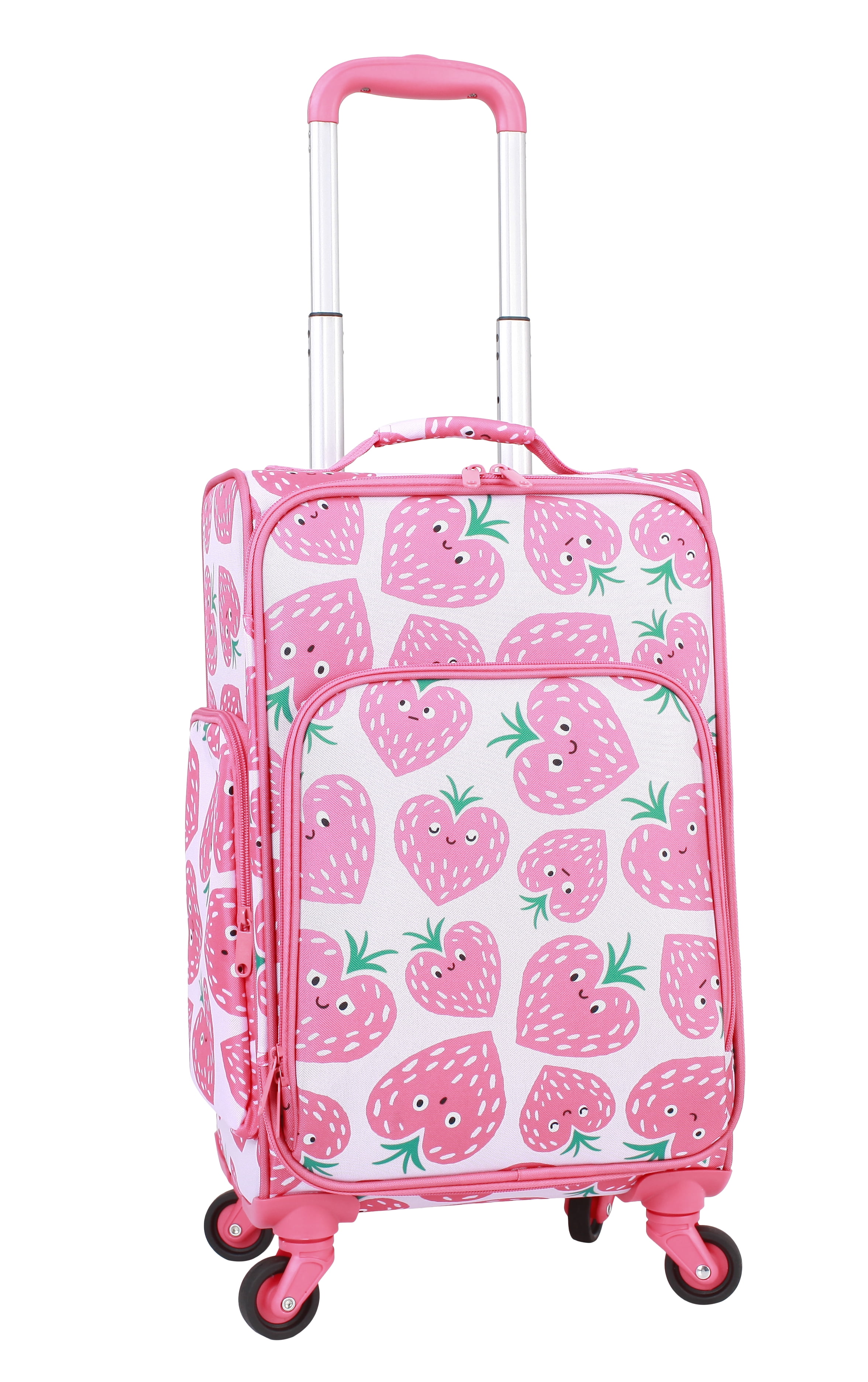 CRCKT Kids Girl 21" Softside Carry-on Luggage  With 360 Spinner Wheels- Heartberry Smile, Red and Pink