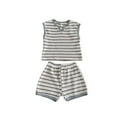 thumbnail image 1 of TIEVOSA Ensembles d'Été pour Garçons, Enfants, T-Shirt Sans Manches à Rayures, Ensemble T-Shirt et Short, Décontracté Rétro, Vêtements à Couleurs Contrastées pour Usage Quotidien pour Enfants de 1 à 8 Ans pour 6-7 Ans (Gris), 1 of 7