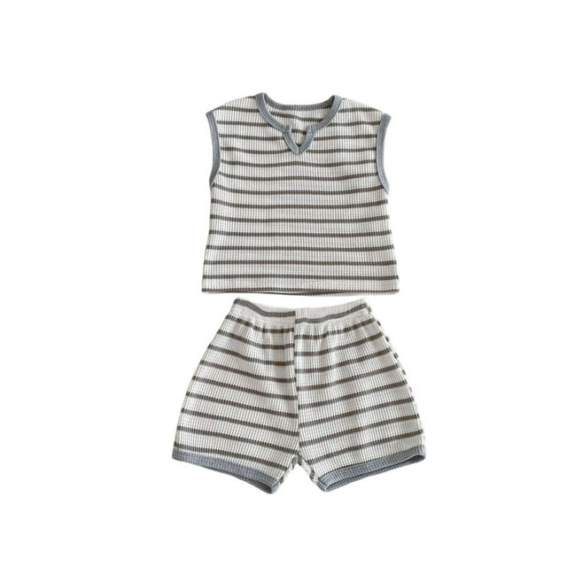 TIEVOSA Ensembles d'Été pour Garçons, Enfants, T-Shirt Sans Manches à Rayures, Ensemble T-Shirt et Short, Décontracté Rétro, Vêtements à Couleurs Contrastées pour Usage Quotidien pour Enfants de 1 à 8 Ans pour 6-7 Ans (Gris)