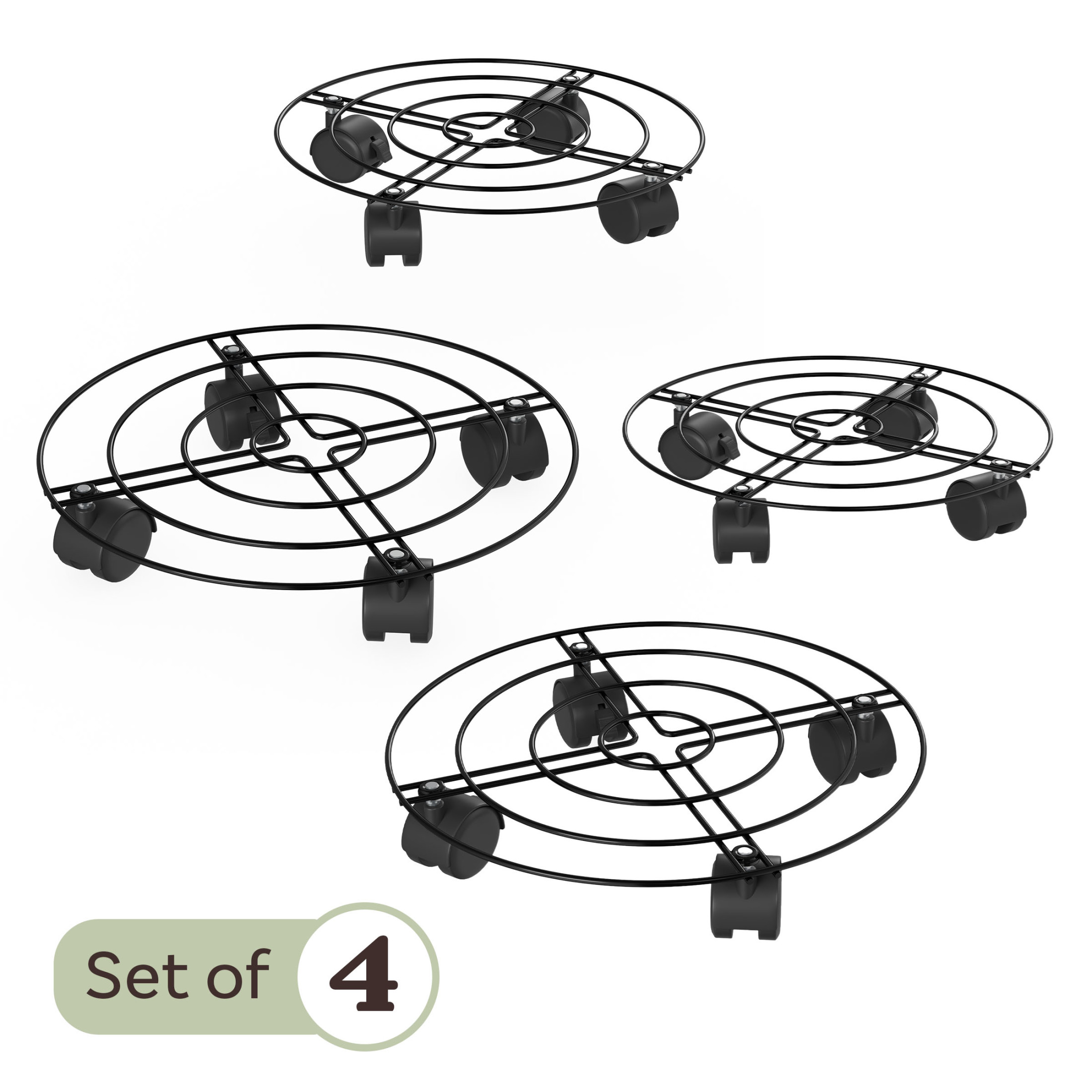 Pure Garden Rolling Plant Caddy with Wheels Heavy Duty 4-Pack - 12” Indoor or Outdoor Plant Stands