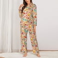 thumbnail image 2 of Xecao Colorful Chicken for Women's Long-Sleeved Pajama Set with Button Front and Pockets Soft Lounge Sleepwear for Home Relaxation-X-Large, 2 of 7