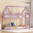 thumbnail image 2 of Jopath Twin over Twin Floor Bunk Bedwith Ladder and Guardrails, House-Shaped-Bunk Bed for Boys Girls Pink, 2 of 9