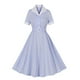 thumbnail image 1 of Puntoco Vestido De Manga Corta Con Cuello En V, Vestido Retro Hepburn Para Niña, Cuello En V, Manga Corta, Cinturón, Botón, Falda Ancha, Azul M, 1 of 8