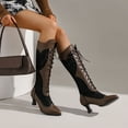 thumbnail image 3 of Mepaouo Women Victorian Knee High Boots Vintage Kitten Heel Pointed Toe Lace up Pull on Long Tall Boot, 3 of 7