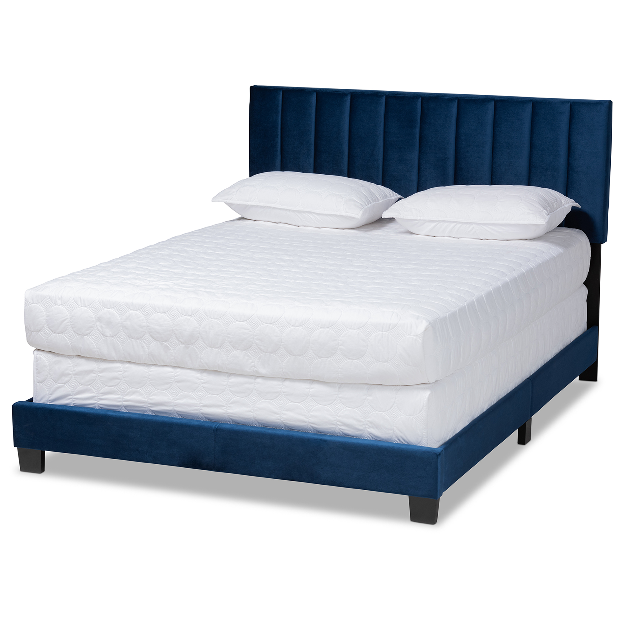 Skyline Decor Navy Blue Velvet Fabric Upholstered Full Size Panel Bed with Channel Tufted Headboard - image 2 of 5
