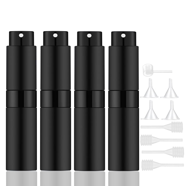 Atomizador de perfume Lil Ray portátil de 8 ml (4 unidades), color negro mate