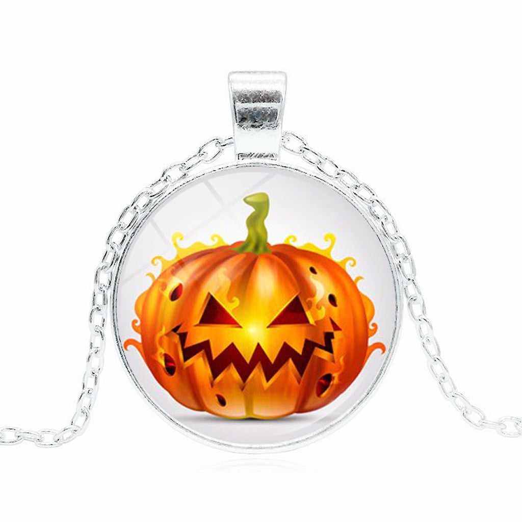 Sterling Silver Womens 1mm Box Chain Jack-o-lantern Halloween Pumpkin Pendant Necklace 