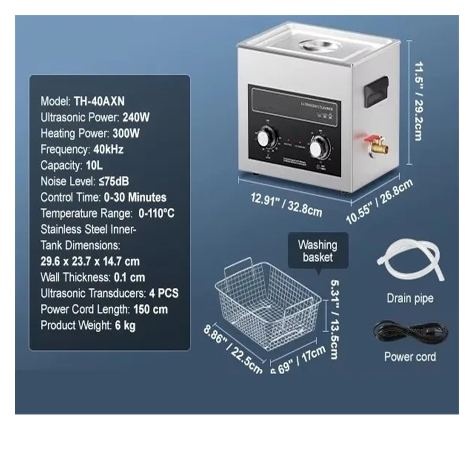 Ultrasonic Cleaner with Heater Timer 10L for Lab Tools Metal Parts Carburetor Brass Auto Parts ,Convenient to Use