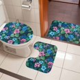 thumbnail image 5 of Pink Blue Floral Bathroom Rugs Set Spring Watercolor Flower Green Leaf Oil Painting Style Non Slip Absorbent Bath Mats 3 Piece Set with Bathroom Rug, U-Shaped Floor Mat, Toilet Seat Cover Small Size, 5 of 9