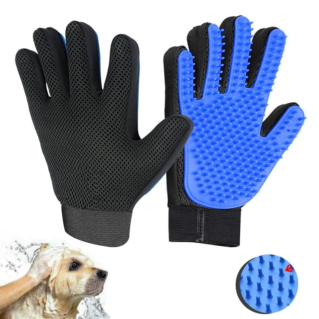 Guante de aseo para mascotas azul, cepillo multiuso para la muda