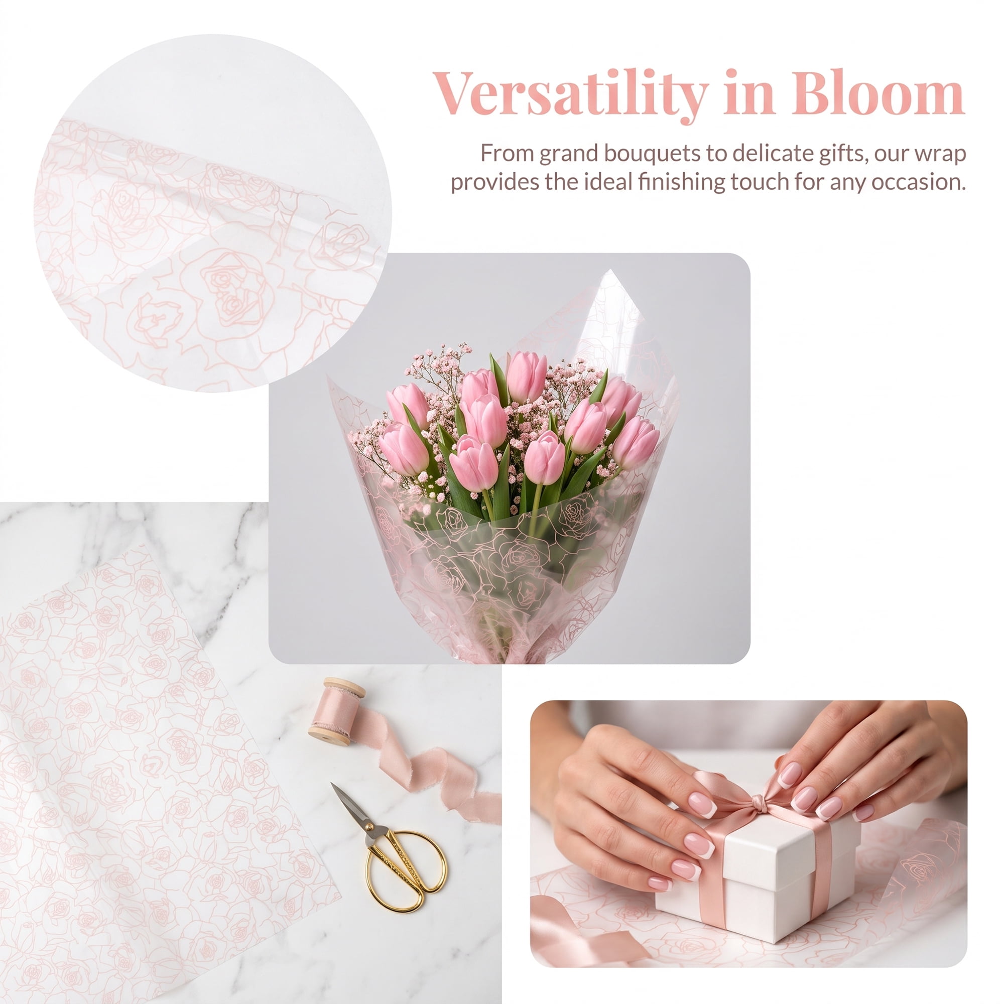 Unique Bargains Gift Wrapping Paper with Rose Pattern for Arrangements Pink 22"x 22"