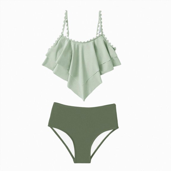 TAmten Girl Swimsuit Size 6-7 Girls Tankini Swimsuit 2 Piece Halterneck Bathing Suit for Teens Green Size 7-8 Years