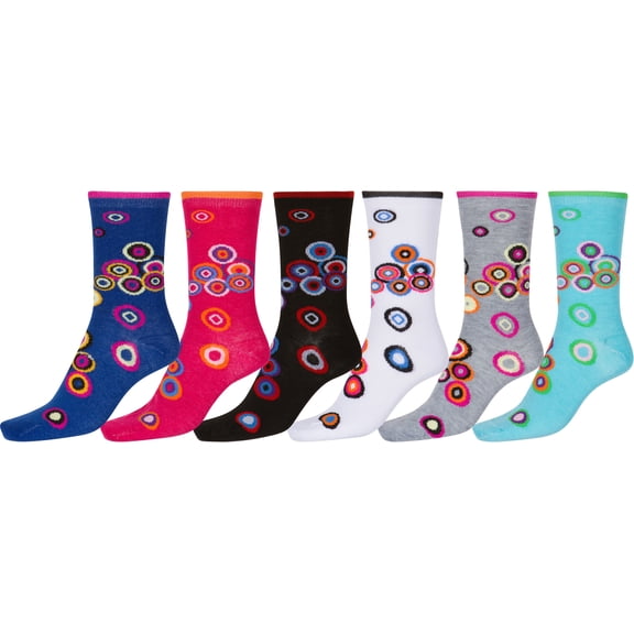 Sakkas Women's Fun Colorful Design Poly Blend Crew Socks Assorted 6-Pack - Bullseye - 9-11