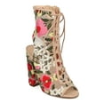 thumbnail image 1 of Women Sheer Mesh Peep Toe Lace Up Corset Embroidered Block Heel Ankle Boot HD79, 1 of 6