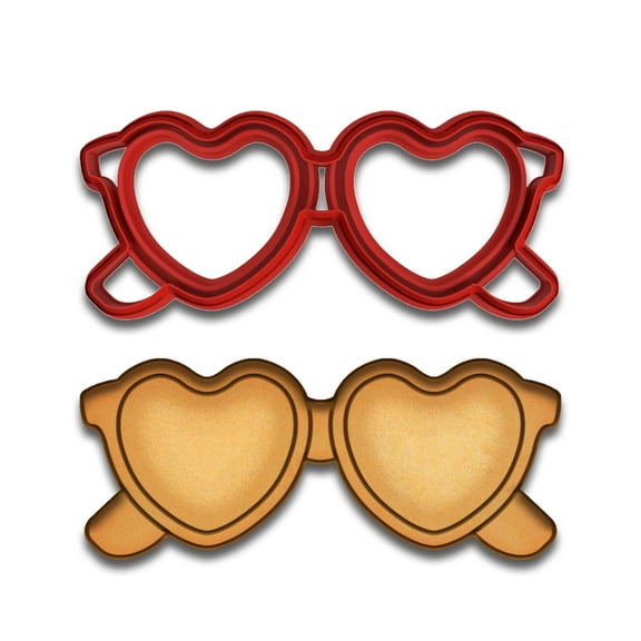 Retro Heart Sunglasses Cookie Cutter & Stamp - 4x1.58", Love-Themed Baking & Fondant Mold (Random Color)