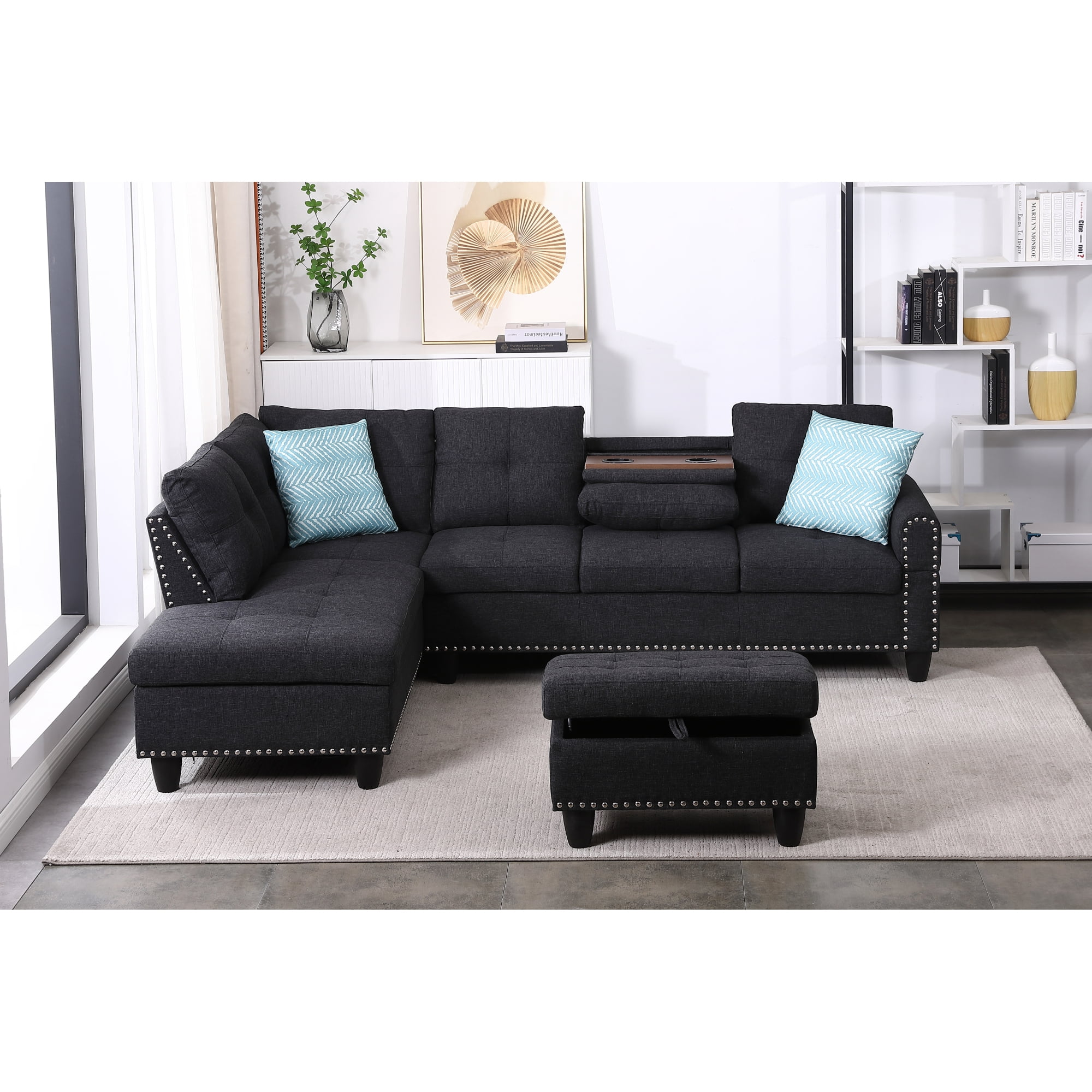 Leumius 98" L Shaped Sectional Couch,Modern Oversized Modular Sofa Couch with Storage Ottoman & Deep Seat,Sectional Couches for Living Room,Office,Gray