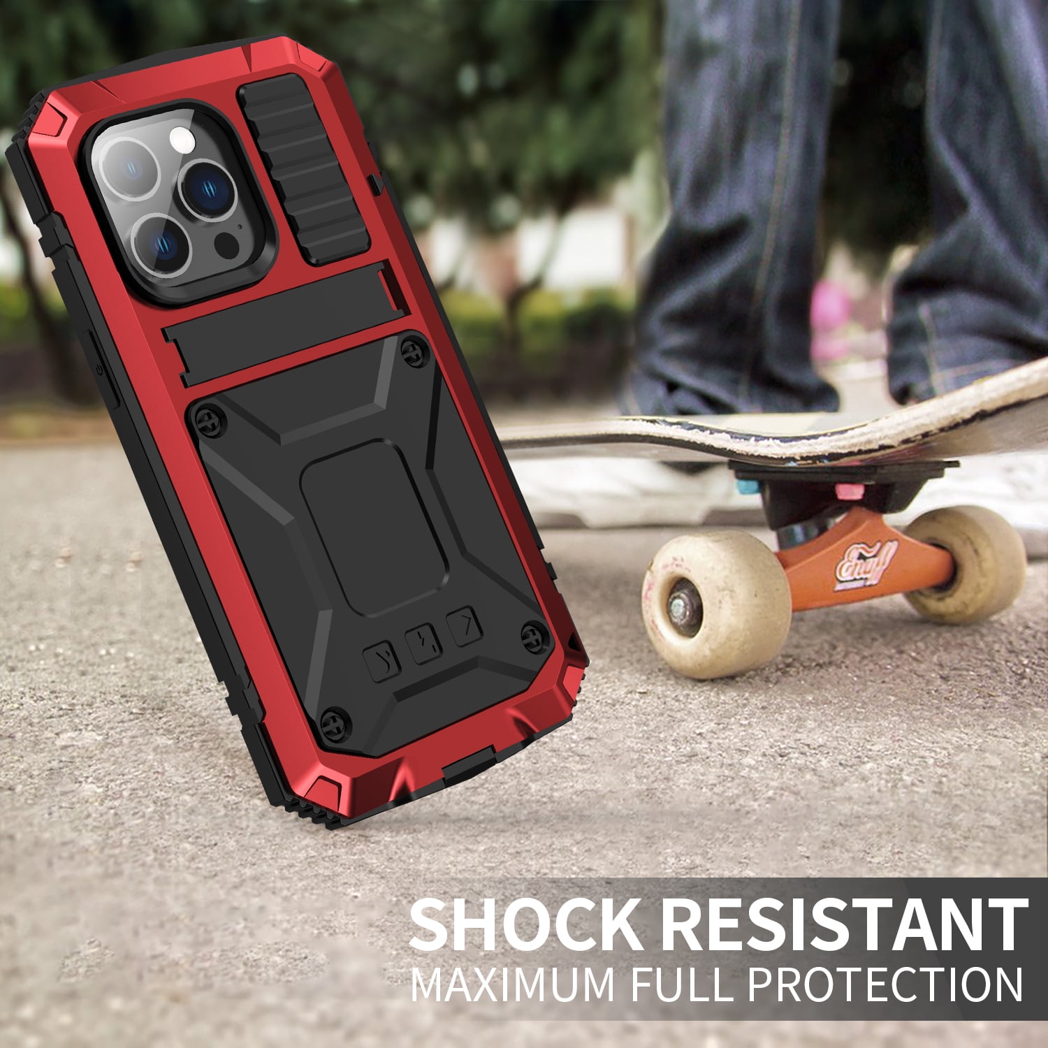 iPhone 14 Pro Max Rugged Full-Body Case, Metal Bumper Built-in Screen Protector&Kickstand,Dustproof and Drop-Proof,Full Body Protection Heavy Duty Rugged Military Cover For iPhone 14 Pro Max, Red