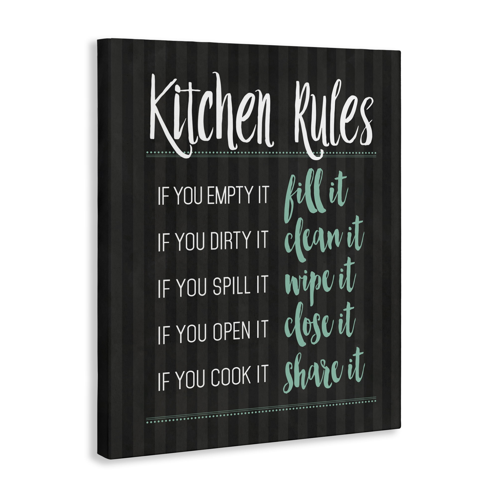 Kitchen Rules Black & Green Canvas Wall Art, design by Lettered and Lined