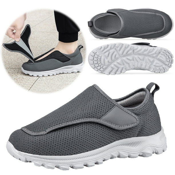 Zapatos Ortopédicos Sin Cordones para Hombre Diabéticos Antideslizantes Personas Mayores (gris Oscuro 45)
