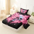 thumbnail image 2 of Castle Fairy Y2K Gothic Winged Skull Twin Sheets 3pcs,Sparkle Flame Star Artwork Bedding,Hot Pink Black,1 Fitted Sheet,1 Flat Sheet and 1 Pillowcase, 2 of 6