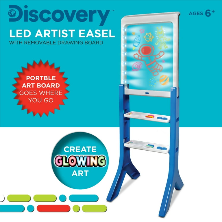 Discovery Kids LED Artist Easel with Removable Glow-in-The-Dark Portable  Tablet, 8 Markers & 4 Magnets 