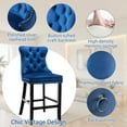 thumbnail image 6 of Paproos Upholstered Bar Stools Set of 2, Velvet Barstools with Tufted Back and Wood Legs, Modern Farmhouse Counter Height Bar Chairs with Chrome Nailhead Trim for Home Pub, Kitchen Island, Blue, 6 of 11