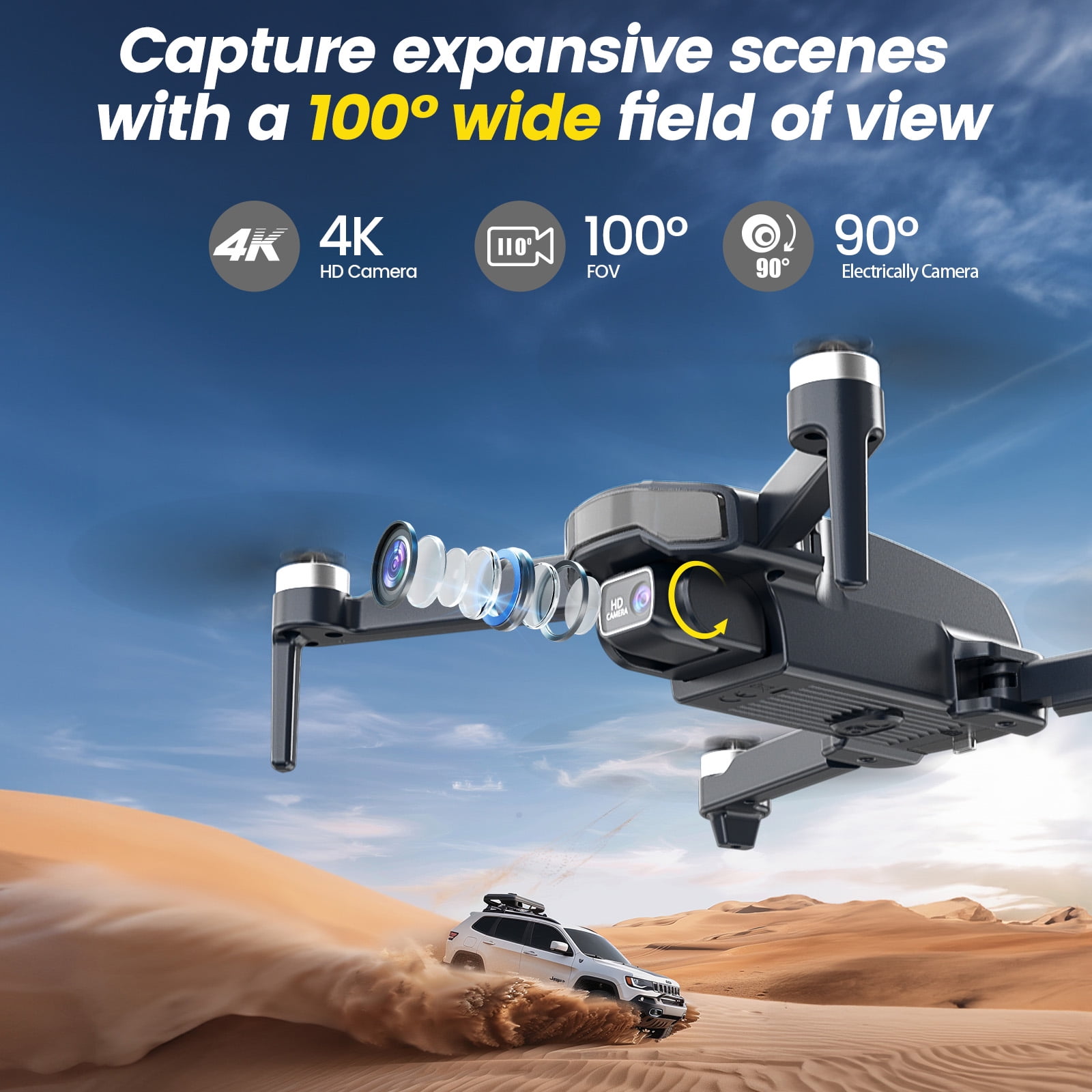 Drones with Camera for Adults 4K, Wefone WF31 GPS Foldable Quadcopter for Beginners with Brushless Motor, 2 Batteries for 50 Min Flight Time, Black