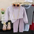 thumbnail image 2 of Faraee Toddler Baby 2 Piece Outfit Set Plaid Long Sleeve Crew Neck Top Solid Color Long Pants Soft Knit Loungewear for Boys Girls 6‑12 Months to 6‑7 Years, 2 of 5