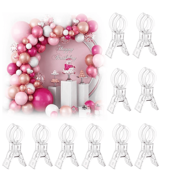 10 Pack Balloon Arch Clips Kit, 3.5" Heavy Duty Transparent Plastic Spring Clamp Holder, Clear Towel Clip for Backdrop Stand Birthday Wedding Decoration Craft Photography Studio (10, Clear)
