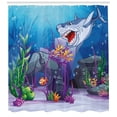 thumbnail image 3 of Ambesonne Cartoon Shower Curtain, Evil Shark Little Fish, 69"Wx84"L, Multicolor, 3 of 3