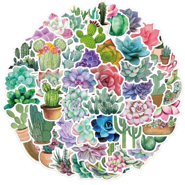 50 pegatinas con forma de suculento y cactus para álbumes de recortes, diarios, etc.