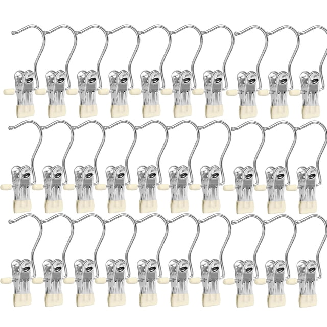 yeacher Lot de 30 Cintres de Garde-Robe Polyvalents en Acier Inoxydable avec Crochets pour Pantalons, Jupes et Jeans - Design Argent et Blanc Gain de Place