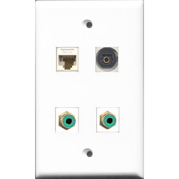 RiteAV - 2 Port RCA Green and 1 Port Toslink and 1 Port Cat6 Ethernet White Wall Plate