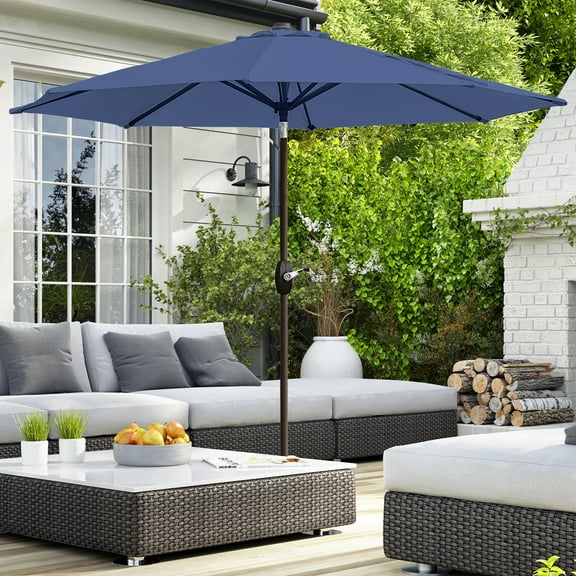 Polytrends Amada 9 ft. Patio Umbrella with Fillable Base Navy Blue