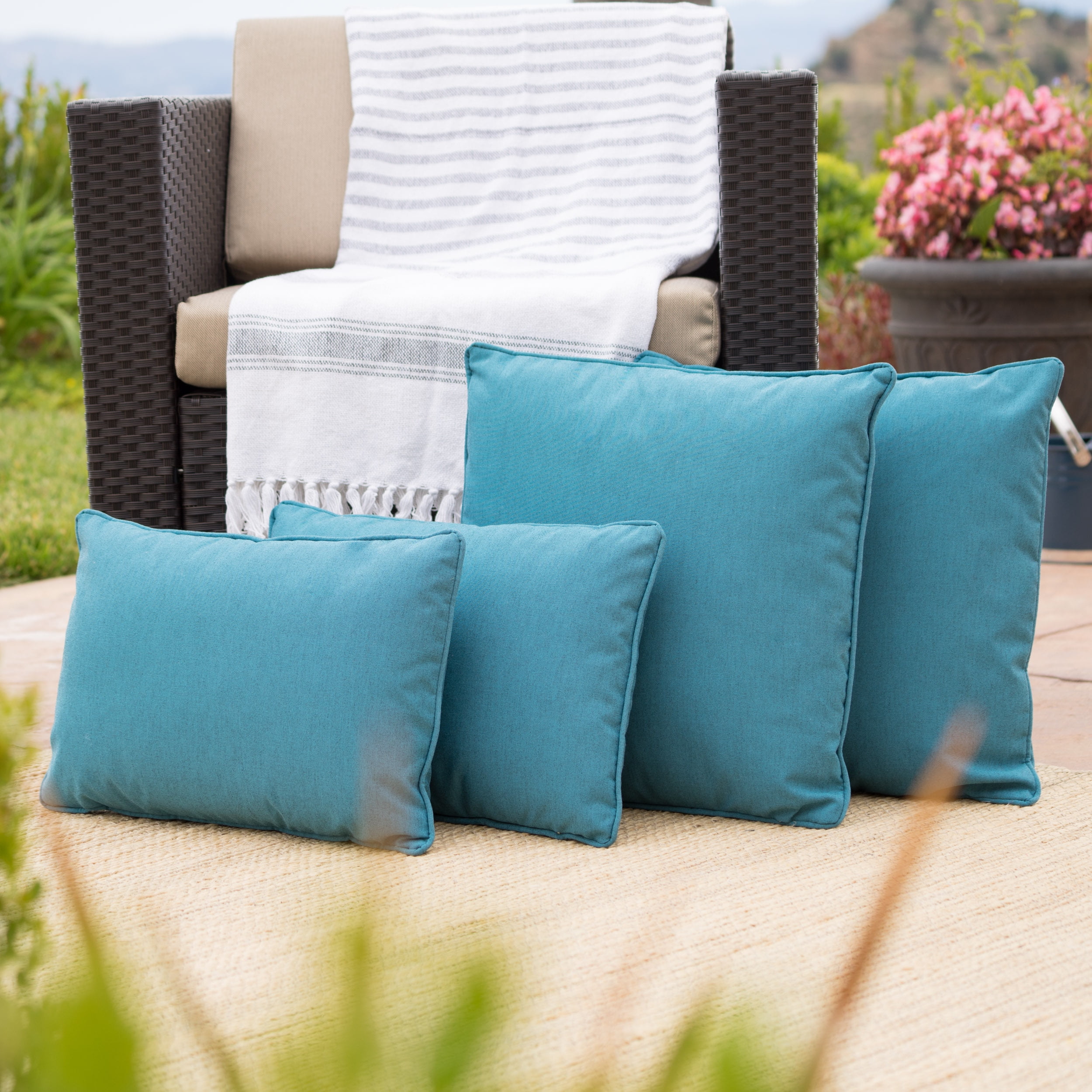 Esme Outdoor Fabric Pillows, Set of 4, Teal