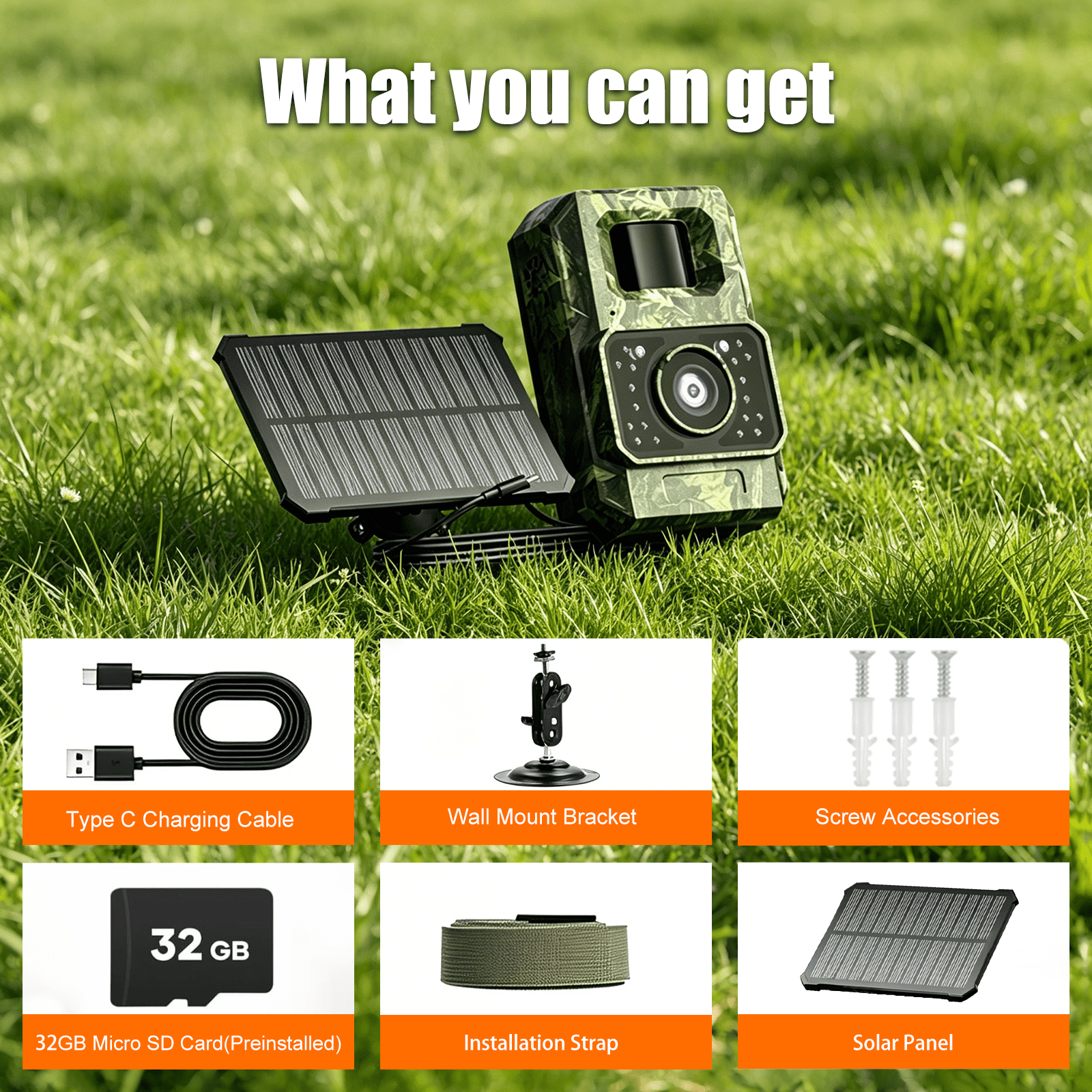 MAXDONE 48MP Bluetooth Trail Camera with 2000mAh Battery, Solar Panel, 32GB Memory Card