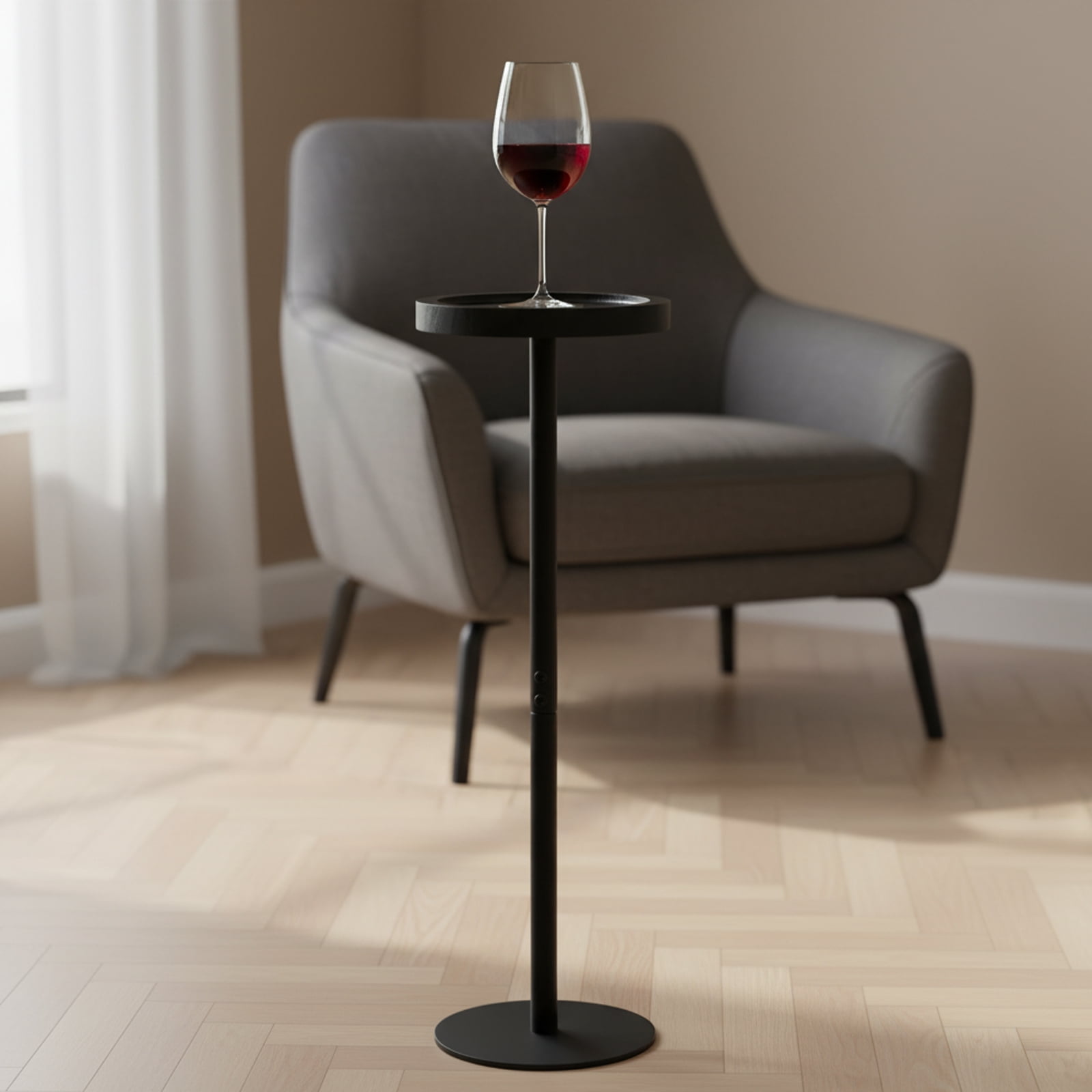 ManyFun Drink Table, Small Pedestal Side Table, Round Cocktail Table, Circle End Table with Metal Base, for Small Spaces,  Black