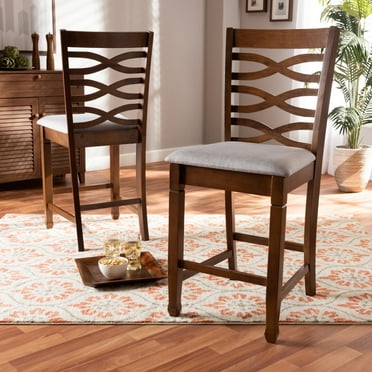 Baxton Studio Lanier Modern and Contemporary Grey Fabric Upholstered Walnut Brown Finished 2-Piece Wood Counter Height Pub Chair Set