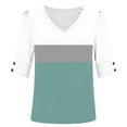 thumbnail image 5 of Lmnyox V Neck Shirt Womens Casual Fashion Short Sleeve Print T Shirt Color Block Trendy Loose Blouses Summer Tops, 5 of 7