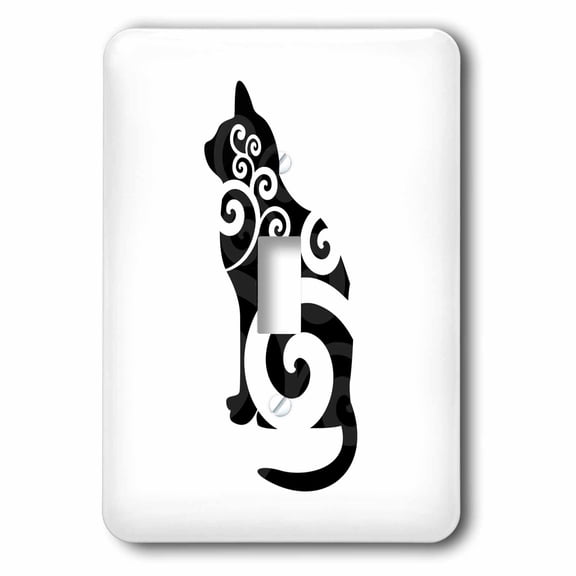 3dRose, Swirly Cat Silhouette Black, single toggle switch