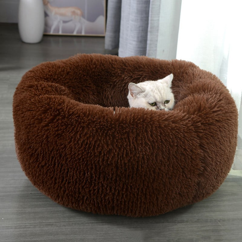 Luxury Fluffy Pet Bed For Cats Small Dogs Round Cuddler Plush Cozy Self
