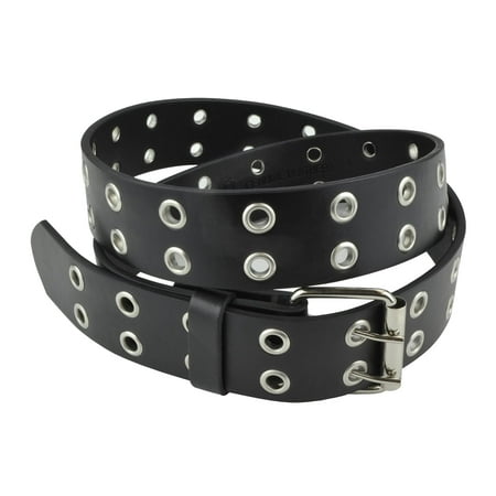 - Belle Donne - Women's Double Grommet Leather Jeans Belt, Black, Size 2X-Large