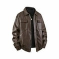 thumbnail image 5 of YueHuiYing Men's Lapel Leather Jacket Solid Color With Zipper Pockets Stylish Long Sleeve Biker Coat Casual Outwear Jackets, 5 of 7