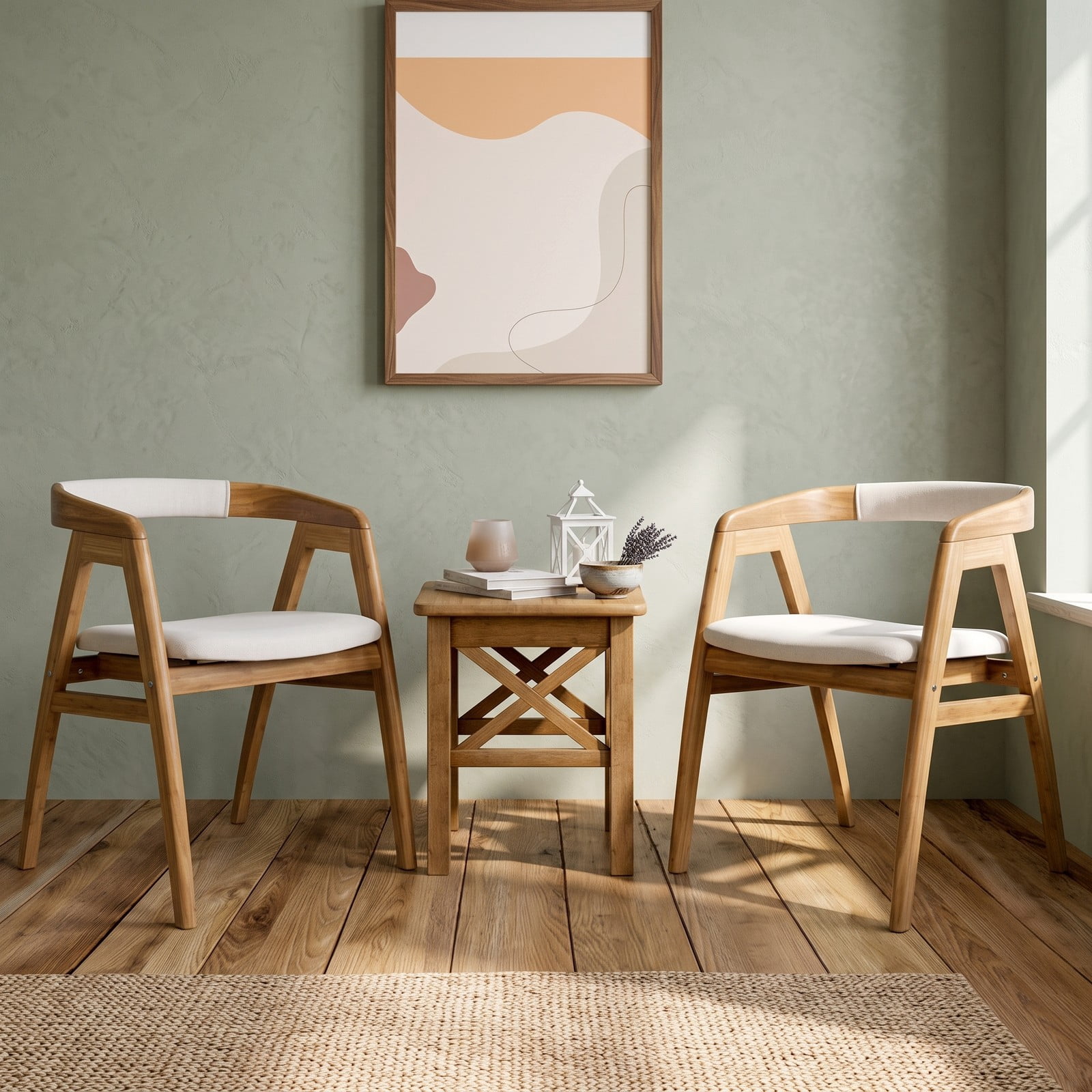 Furnibear Leisure Bamboo Dining Chair with Curved Back, Armrests and Anti-Slip Foot Pads, Cushioned Accent Side Chair for Kitchen Dining Room Living Room, Natural